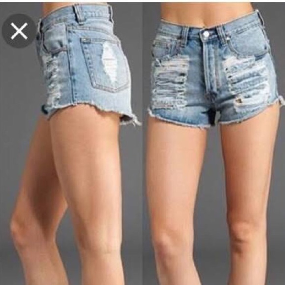 MINKPINK high waisted distressed denim shorts